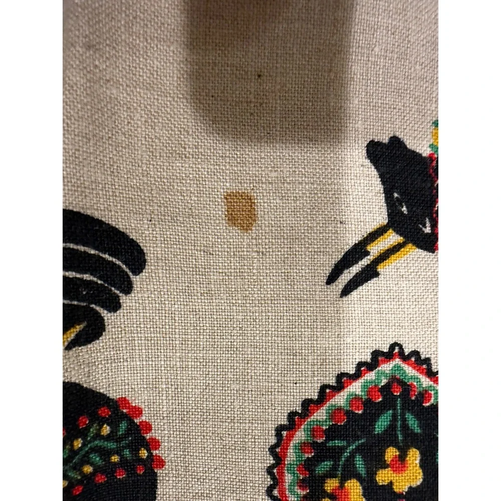 Vtg kitchsy Folk‎ Art Dutch Linen Placemats Napkins Rooster Bull Piece Red Trim